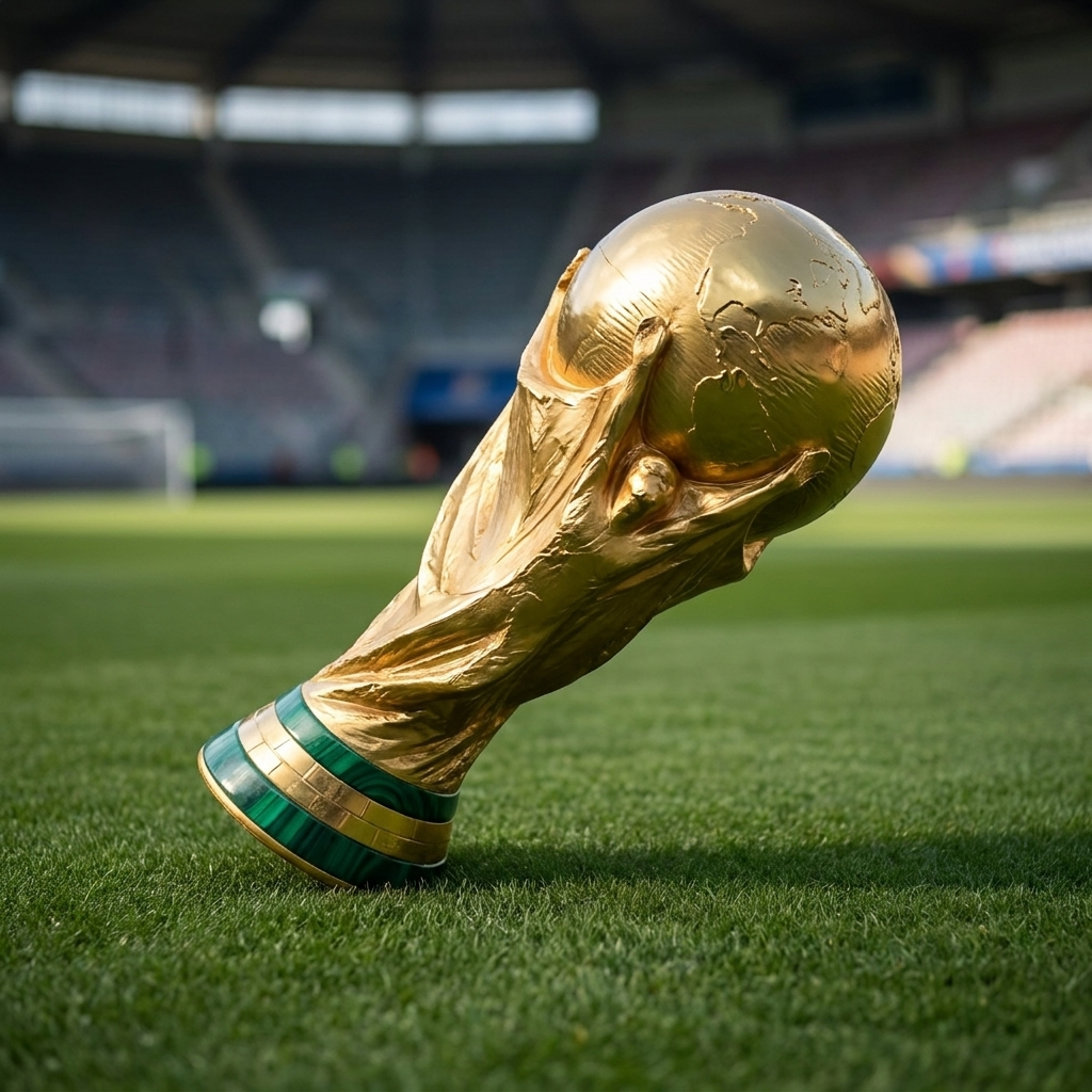 Trophy inflatable rising at an angle on the field